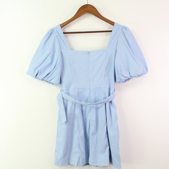 Lulus Dedication to Detail Light Blue Puff Sleeve Belted Mini Dress Size M - Picture 8 of 9